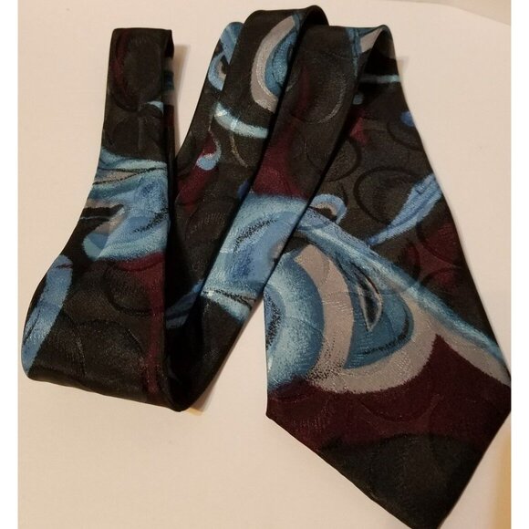Botany 500 Abstract Geometric Polyester Mens Neck Tie Blue Black Silver 57" - Picture 4 of 4